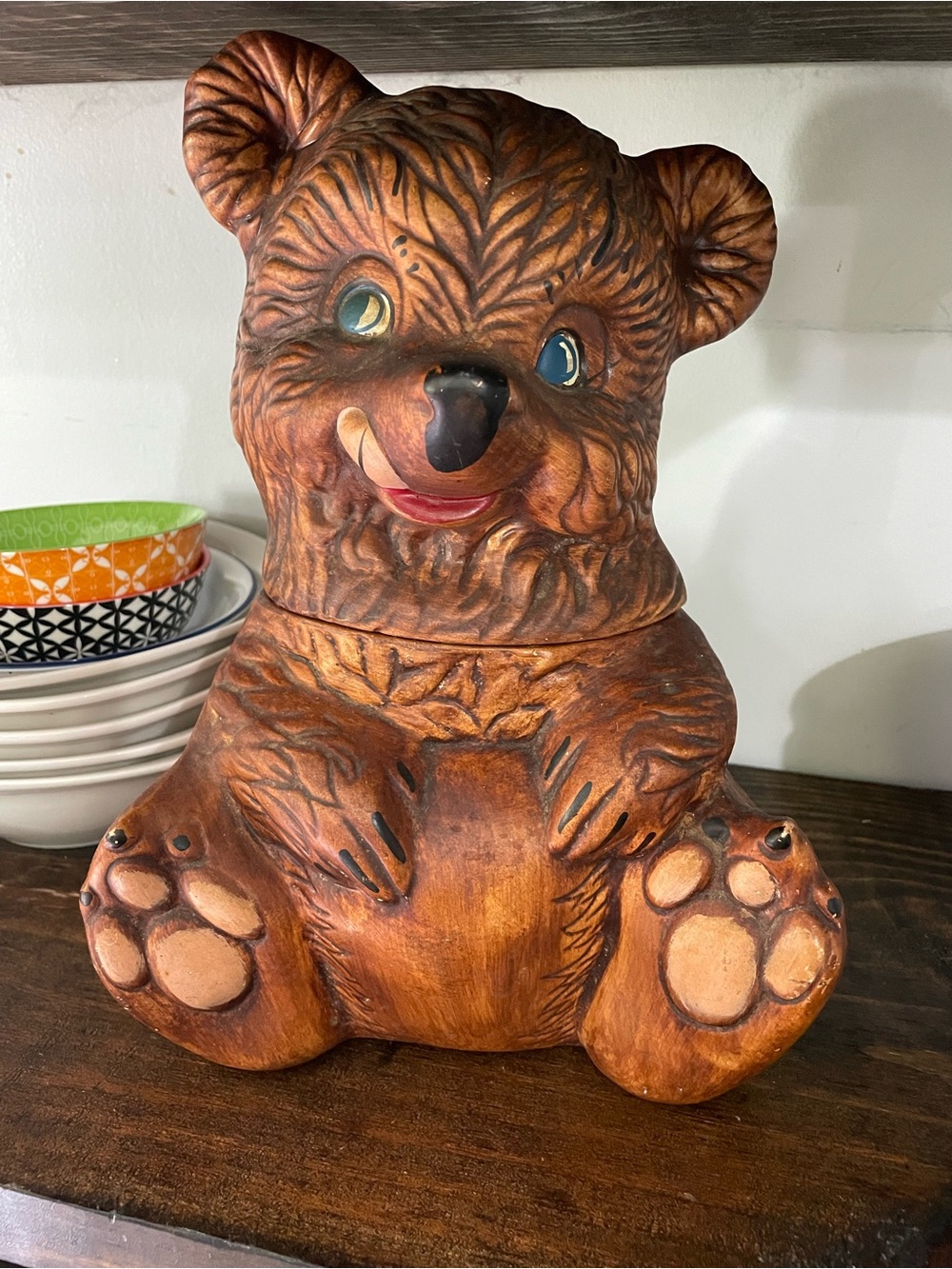 Vtg 1940s 1950s Gilner Pottery Teddy Bear Cookie Jar USA Hand Painted